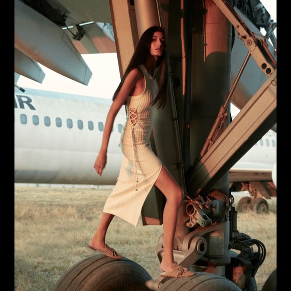 NWT NISSE Elbise Dragon maxi slit tank Dress side lace cutout ropes Navy Blue - Picture 3 of 17